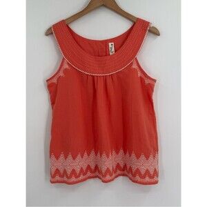 ✦Anthropologie Floreat Embroidered Linen Cotton Tank | Coral | 10